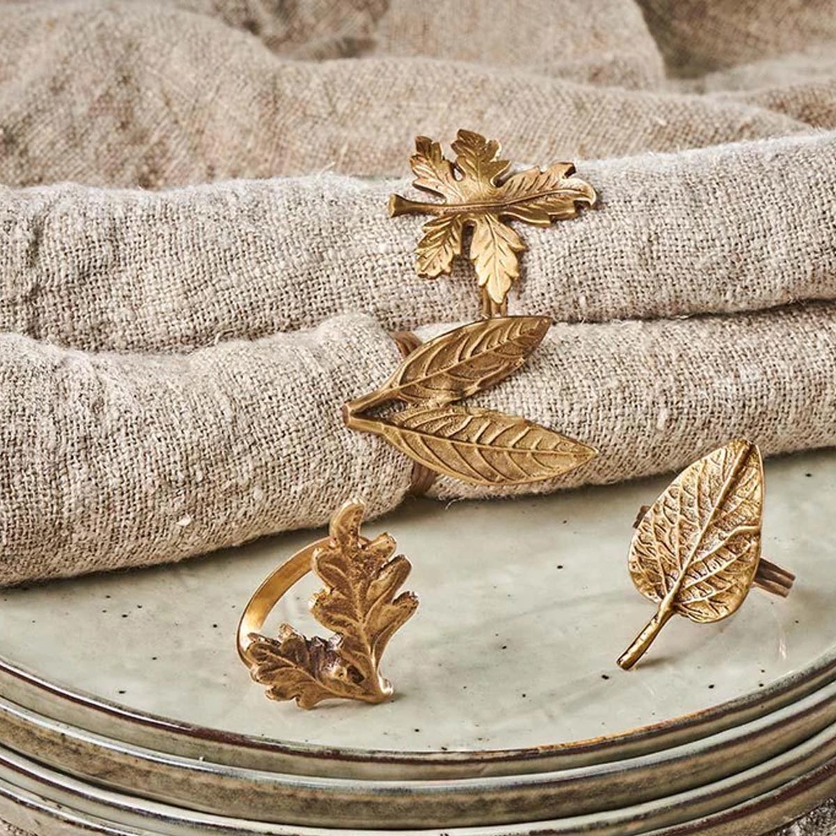 Leaf Brass Napkin Rings